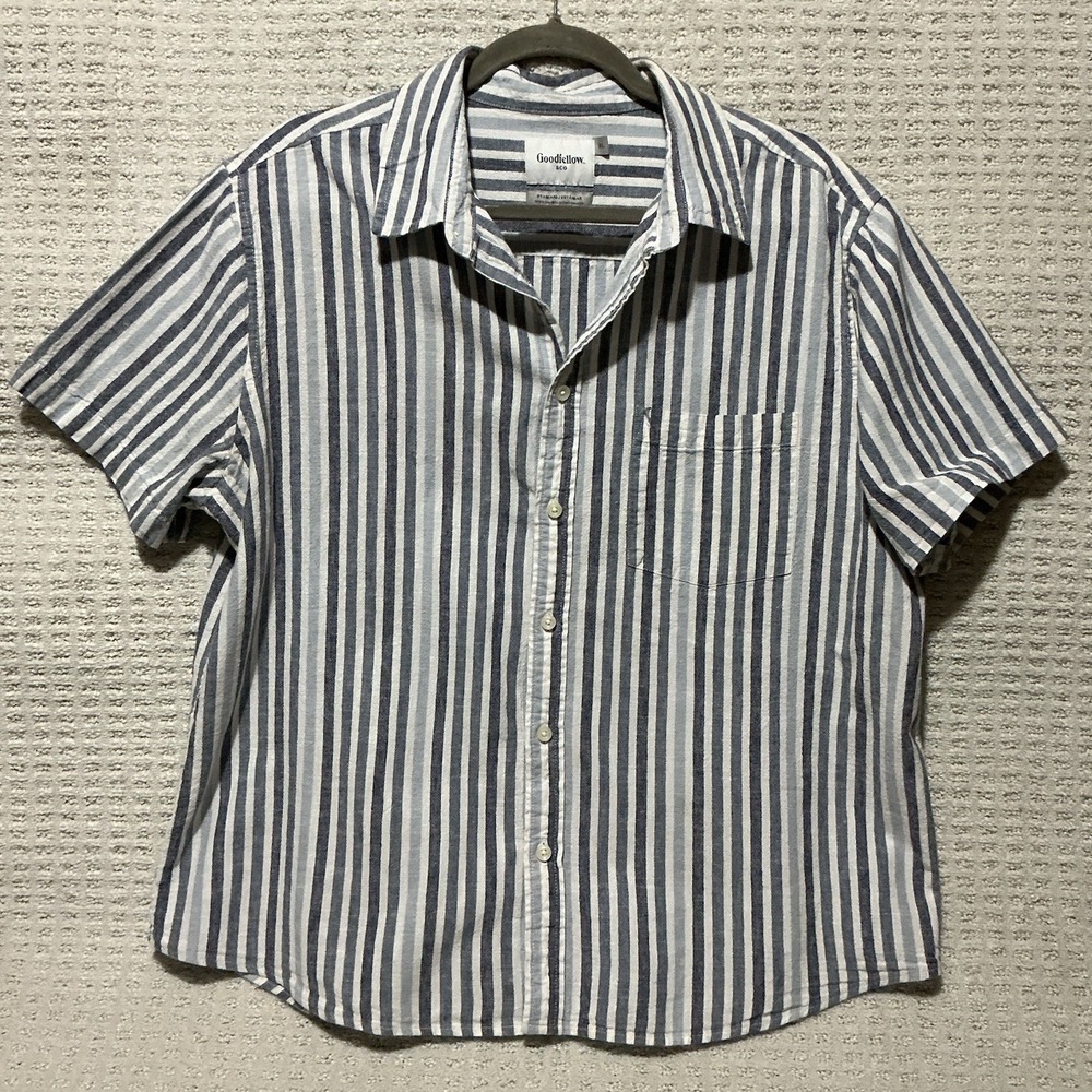 Goodfellow Linen Ticking Stripe Shirt Size‎ XL Mens Preppy Coastal Button Up